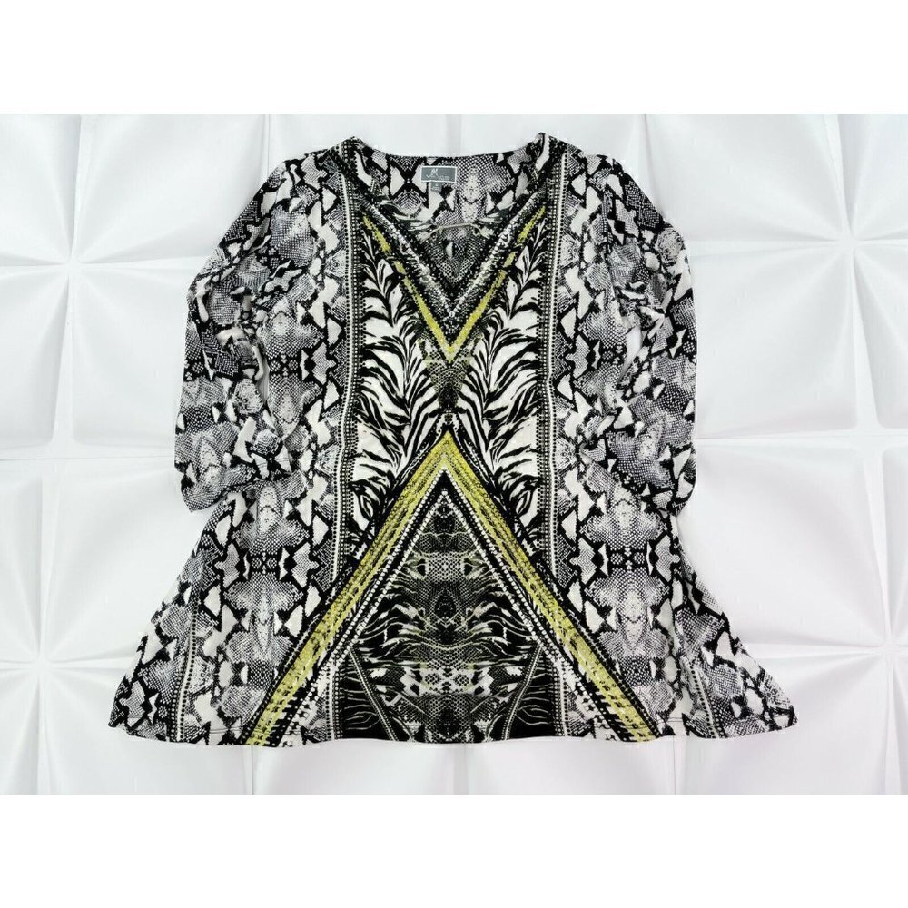 JM Collection Womens Plus Sz 1X Slinky Keyhole Blouse Tunic Swing Top Reptile